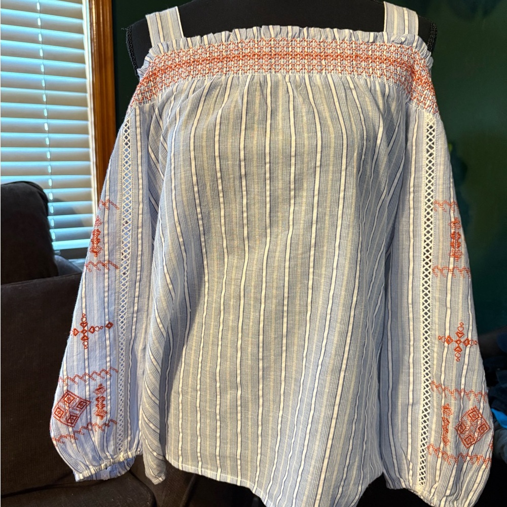 Rafaella Blue and Orange Embroidered Blouse